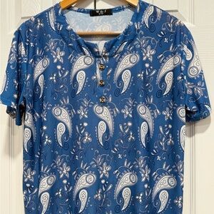 Blue Paisley Button-Up Shirt